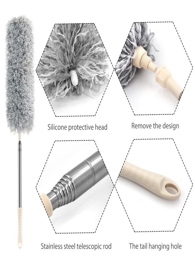 BLUEELF Microfiber Feather Dusters for Cleaning Tools with Extension Pole（Stainless Steel）,100’’ Extra Long Duster Ceiling Fan, Gap, Blinds, Furniture, Cars - Image 3